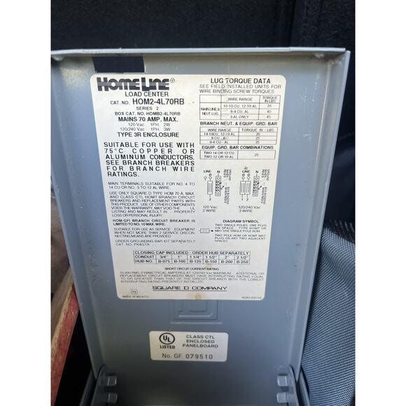 Homeline 70 Amp Pool Hot Tub Outdoor Main Lug Load Center HOM2-4L70RB - Picture 5 of 5